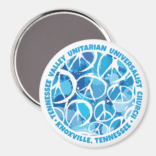 TVUUC Peace Signs in Shades of Blue マグネット (正面/裏面)