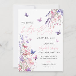 Tw Little Butterflies Floral Twins Baby Shower 招待状