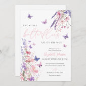 Tw Little Butterflies Floral Twins Baby Shower 招待状 (正面/裏面)