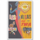 Twaからラスベガスまでの飛んでいるヴィンテージ旅行ポスター シール (正面)