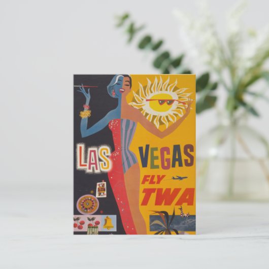 Twaからラスベガスまでの飛んでいるヴィンテージ旅行ポスター ポストカード (スタンド正面)