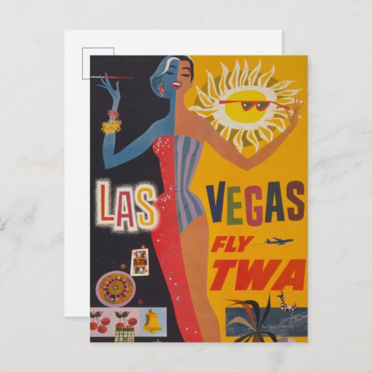 Twaからラスベガスまでの飛んでいるヴィンテージ旅行ポスター ポストカード (正面/裏面)