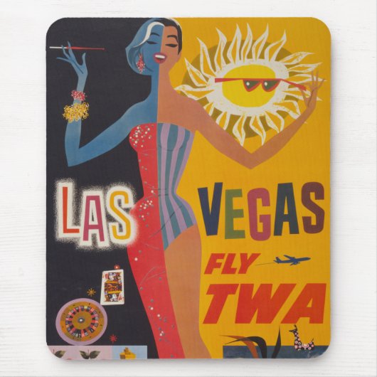 Twaからラスベガスまでの飛んでいるヴィンテージ旅行ポスター マウスパッド (正面)