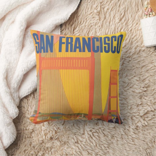 Twaのサンフランシスコ飛んでいるへの旅行ポスター クッション (ブランケット)