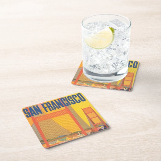 Twaのサンフランシスコ飛んでいるへの旅行ポスター スクエアペーパーコースター (インサイチュ)