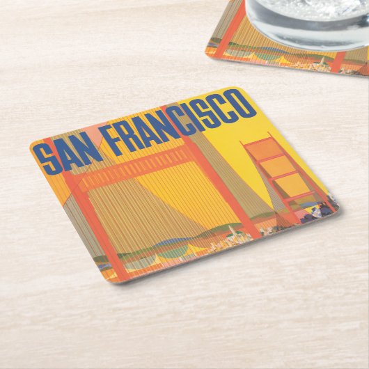 Twaのサンフランシスコ飛んでいるへの旅行ポスター スクエアペーパーコースター (アングル)