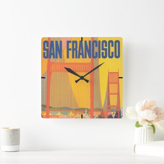 Twaのサンフランシスコ飛んでいるへの旅行ポスター スクエア壁時計 (ホーム)