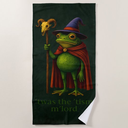 T'was The 'Tism M'Lord Frog Meme 自閉症啓発 ビーチタオル (正面)