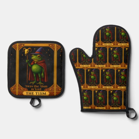 T'was The 'Tism M'Lord Frog Meme 自閉症啓発 鍋つかみ&鍋敷きセット (正面)