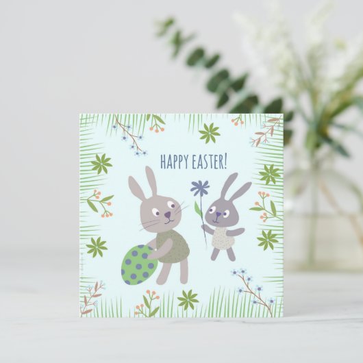 Twee paashaasjes met ei en bloem. カード (スタンド正面)