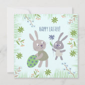 Twee paashaasjes met ei en bloem. カード (正面)