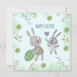 Twee paashaasjes met ei en bloem. カード