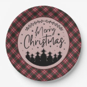 Tweedside Modern Scottish Tartan Christmas ペーパープレート (正面)