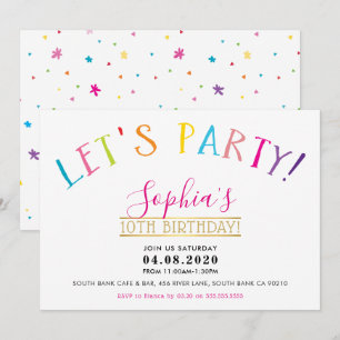 TWEEN BIRTHDAY PARTY明るい色レッツパーティー 招待状