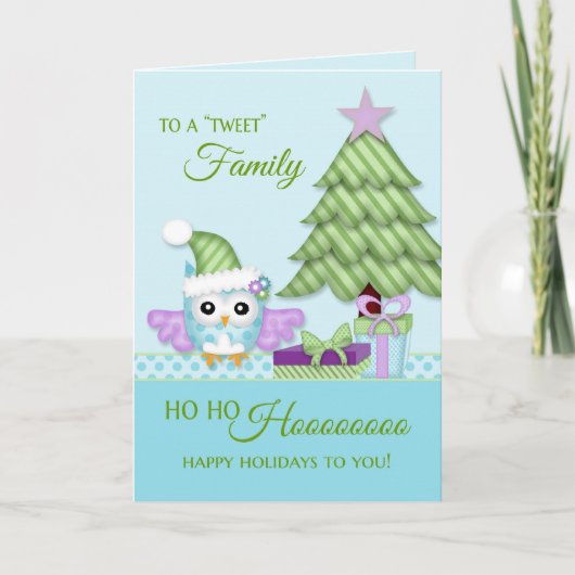 Tweet Family Happy Holiday Owl w/tree & presen シーズンカード (正面)