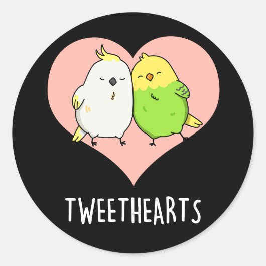 Tweethearts おもしろい Love Birds Pun Dark BG ラウンドシール (正面)