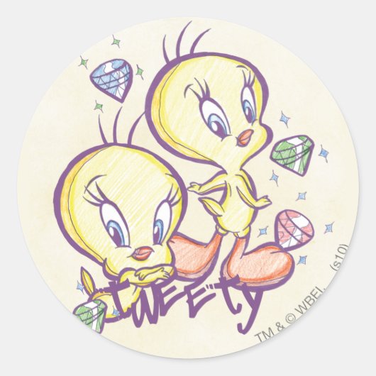 TWEETY™と宝石 ラウンドシール (正面)