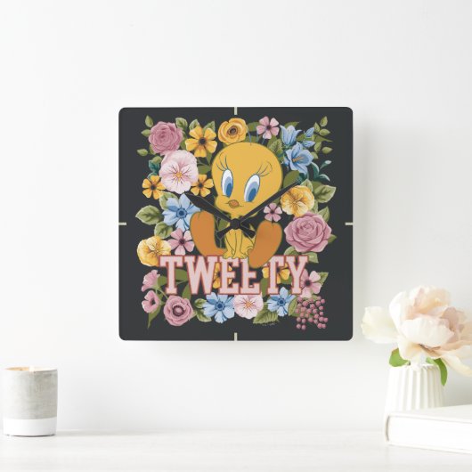 TWEETY™ フラワーステッチグラフィック スクエア壁時計 (ホーム)