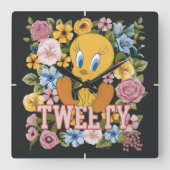 TWEETY™ フラワーステッチグラフィック スクエア壁時計 (正面)
