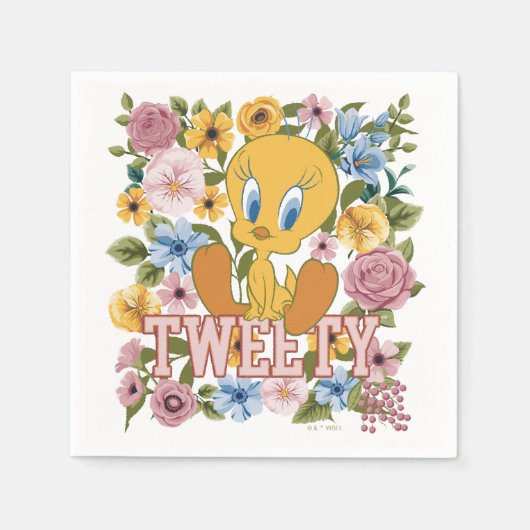 TWEETY™ Floral Embroidery Graphic スタンダードカクテルナプキン (正面)