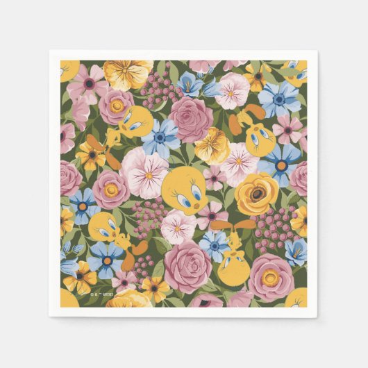 TWEETY™ Floral Embroidery Pattern スタンダードカクテルナプキン (正面)