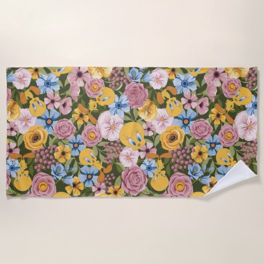 TWEETY™ Floral Embroidery Pattern ビーチタオル (正面)