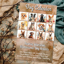Twelve Adorable Watercolor Dog Breeds Calendar カレンダー