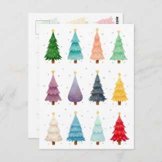Twelve Christmas Trees: Colorful Holiday Print ポストカード