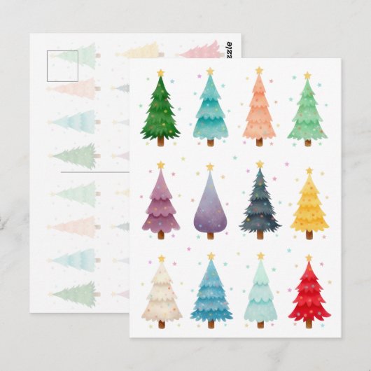 Twelve Christmas Trees: Colorful Holiday Print ポストカード (正面/裏面)
