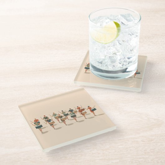 Twelve Drummers Drumming Mid-Mod Stencil-Style 1 ガラスコースター (アングル)