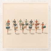 Twelve Drummers Drumming Mid-Mod Stencil-Style 1 ガラスコースター (正面)