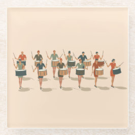 Twelve Drummers Drumming Mid-Mod Stencil-Style 1 ガラスコースター