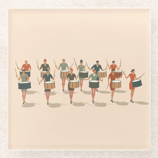 Twelve Drummers Drumming Mid-Mod Stencil-Style 1 ガラスコースター (正面)