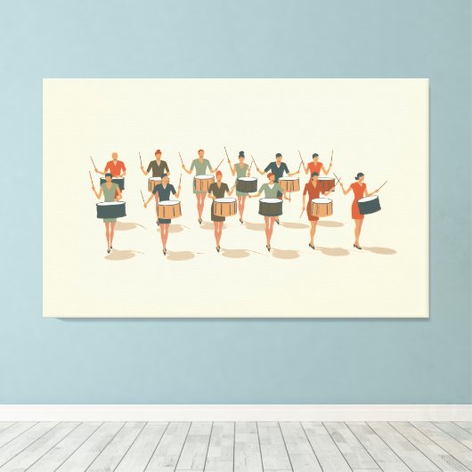 Twelve Drummers Drumming Mid-Mod Stencil-Style 1 キャンバスプリント (インサイチュ (ウッドフロア))