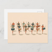 Twelve Drummers Drumming Mid-Mod Stencil-Style 1 ポストカード (正面/裏面)