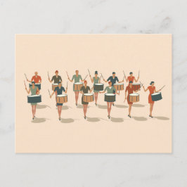 Twelve Drummers Drumming Mid-Mod Stencil-Style 1 ポストカード