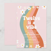 Twelve is a Vibe グルーヴィーレインボー12歳の誕生日おめでとう 招待状 (正面/裏面)
