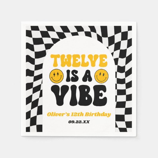 Twelve Is A Vibe Retro 12th Birthday Party スタンダードカクテルナプキン (正面)