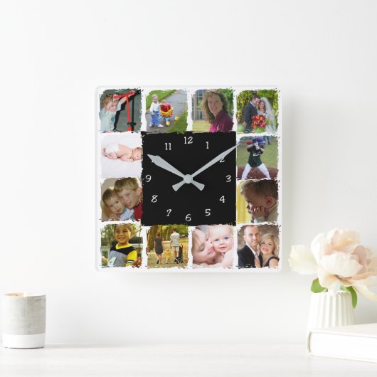 Twelve personal Photos Wall Clock スクエア壁時計 (ホーム)