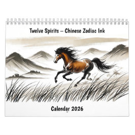Twelve Spirits – Chinese Zodiac Ink Calendar 2026 カレンダー