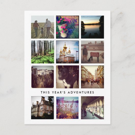 Twelve Square Photo Collage Happy Holiday Postcard シーズンポストカード (正面)