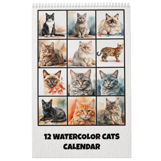Twelve Watercolor Cats Calendar カレンダー (カバー)
