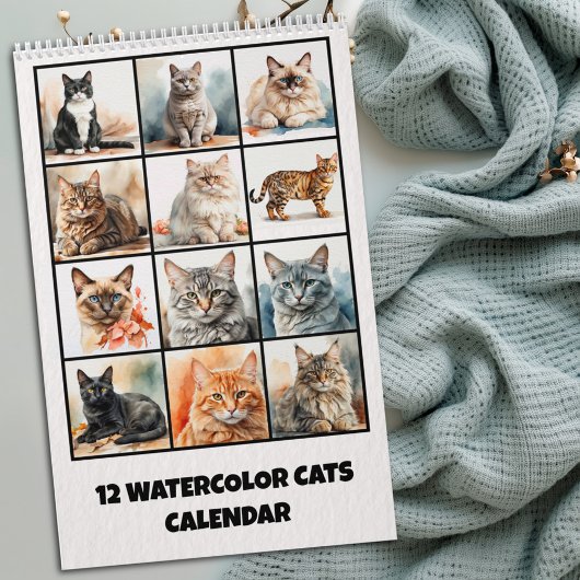 Twelve Watercolor Cats Calendar カレンダー