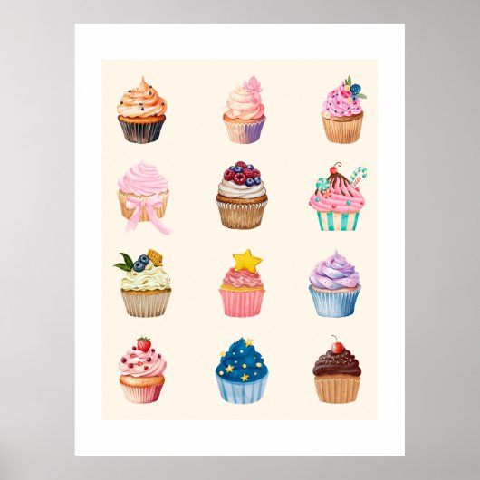 Twelve Watercolor Cupcakes ポスター (正面)