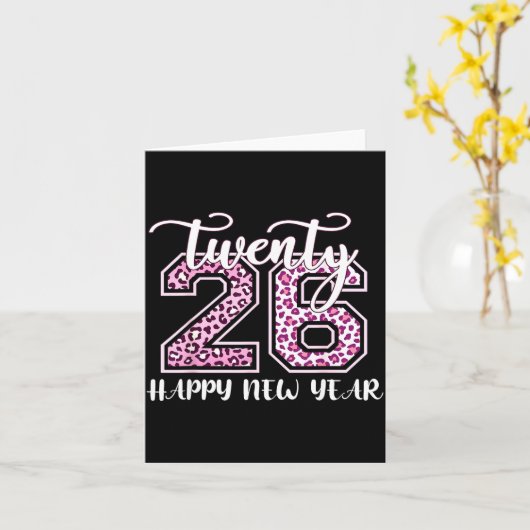 Twenty 26 2026 Happy New Year Leopard Pattern Wome カード (黄色い花)