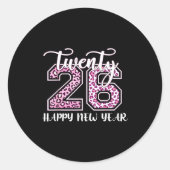 Twenty 26 2026 Happy New Year Leopard Pattern Wome ラウンドシール (正面)