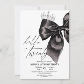 Twenty Black Bow 20th Birthday Invitation 招待状 (正面)