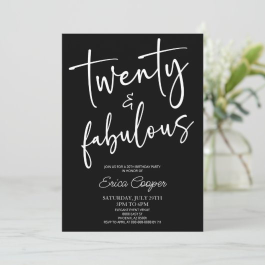Twenty & Fabulous Minimal 20th Birthday Party 招待状 (スタンド正面)