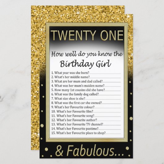 Twenty One誕生日の女の子をどんなによく知っているか (正面/裏面)