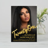 Twenty one 21st Birthday custom photo script gold 箔招待状 (立ち正面)